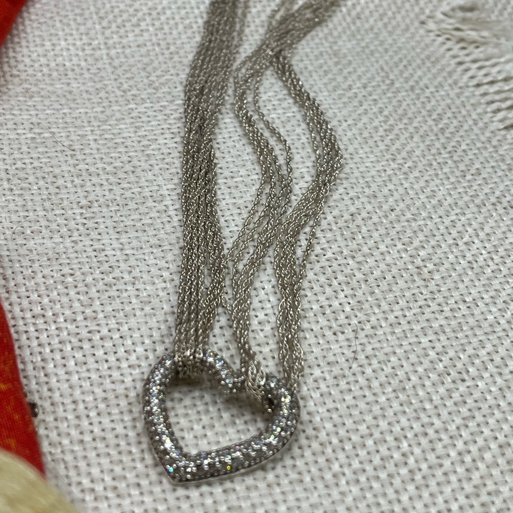 Vintage Diamonique Multi-Strand Necklace with Heart Pendant 16-18" Adjustable - Picture 8 of 15